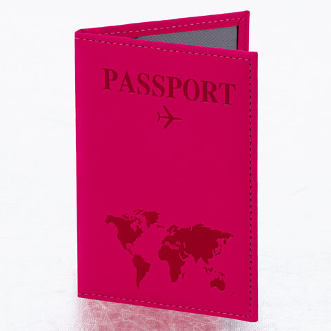 Обложка для паспорта "Passport map", экокожа soft-touch, малиновая, STAFF, 238761 - фото 1