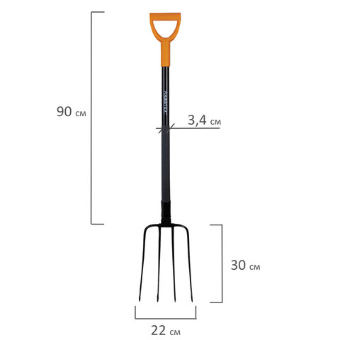 Вилы садовые стальные 22х30 см, ОБЩАЯ ДЛИНА 120 см, черенок сталь, V-ручка, RABBITEX (РАББИТЕКС) "STRONG METAL", 700490 - фото 3