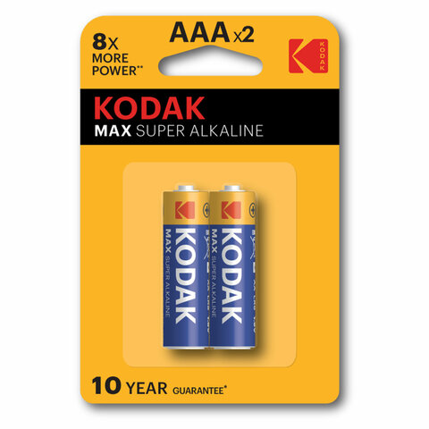 Батарейки алкалиновые "мизинчиковые" КОМПЛЕКТ 2 шт., KODAK Max Super Alkaline, ААА (LR03, 15А), блистер, Б0005132 - фото 1
