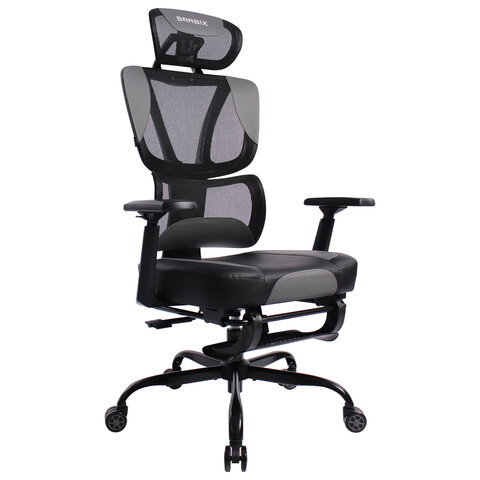 Кресло BRABIX PREMIUM "Venom GM-530", подножка, синхромеханизм, экокожа/сетка, черное/серое, 532951 - фото 1