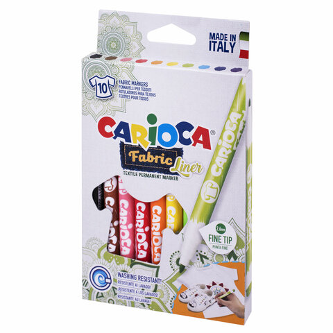 Маркеры для ткани CARIOCA (Италия) "Fabric", 10 цветов, круглый наконечник 2,6 мм, 42909 - фото 1