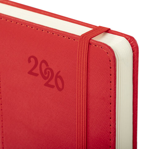 Ежедневник датированный 2026, А5, 138x213 мм, BRAUBERG "Optimal", под кожу, резинка, держатель для ручки, красный, 117466 - фото 3