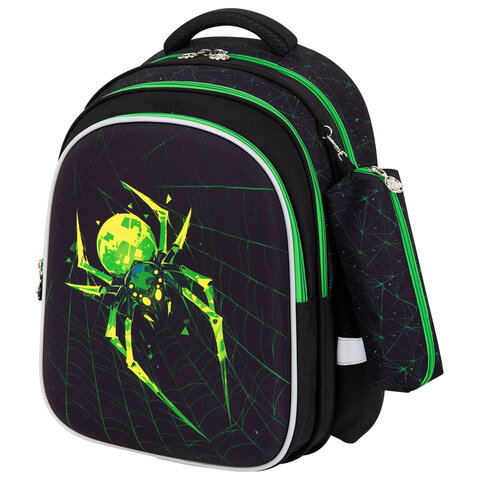 Рюкзак SNOOBAG (СНУБЭГ) MIND с пеналом в комплекте, 2 отделения, "Неоновый паук", 40х28х18 см, 274444 - фото 1