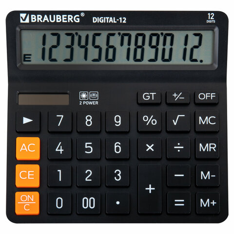 Калькулятор настольный BRAUBERG DIGITAL-12-BK (151х152 мм), 12 разрядов, двойное питание, ЧЕРНЫЙ, 272968 - фото 1