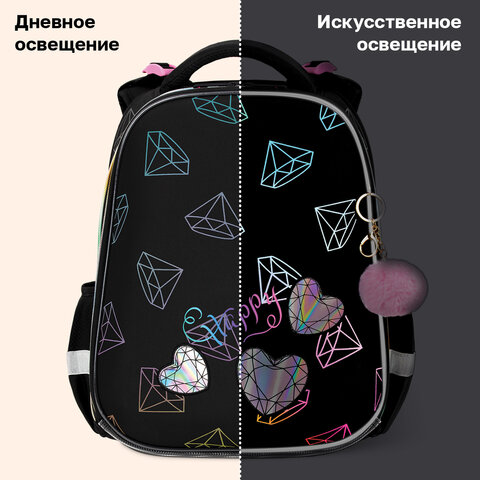 Ранец BRAUBERG LUMINOUS, 2 отделения, с брелоком, "Бриллианты", СВЕТЯЩИЙСЯ РИСУНОК, 38х29х16 см, 272070 - фото 13