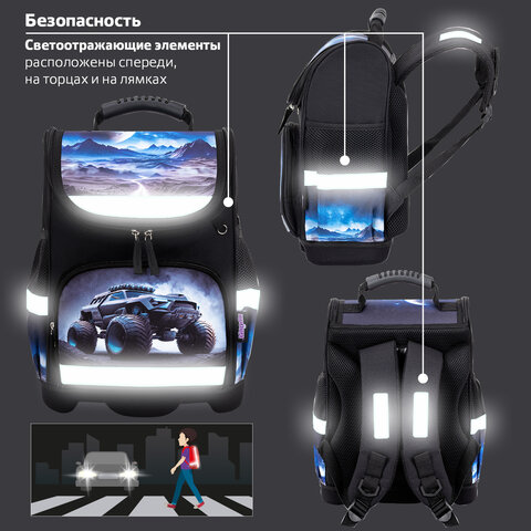 Ранец ЮНЛАНДИЯ WISE, 1 отделение, 3 кармана, устойчивое дно, Space driver, 37х29х15 см, 273163 - фото 16