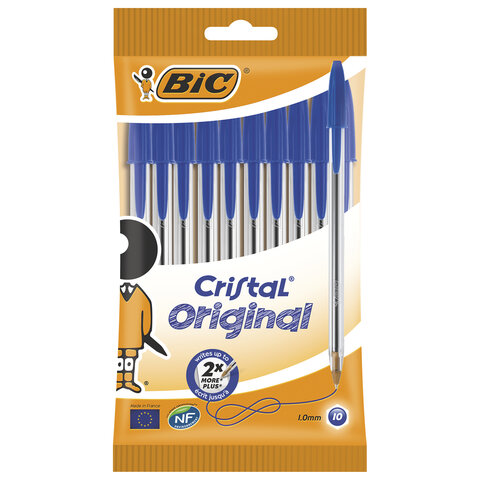 Ручки шариковые BIC "Cristal Original", НАБОР 10 шт., СИНИЕ, узел 1 мм, линия письма 0,32 мм, пакет, 830863 - фото 12