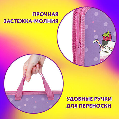 Папка на молнии с ручками ЮНЛАНДИЯ А4, 1 отделение, пластик, ширина 45 мм, "Sweet", 270947 - фото 9