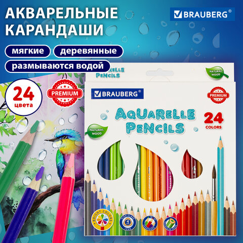 Карандаши цветные акварельные BRAUBERG PREMIUM AQUARELLE, 24 цвета, трехгранные, утолщенный грифель 4 мм, натуральное дерево, 181673 - фото 11