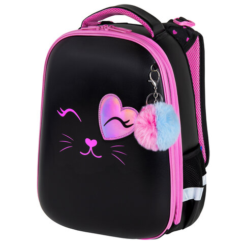 Ранец BRAUBERG SHINY, 2 отделения, с брелком, "Smiling cat", 38х28х14 см, 272040 - фото 1