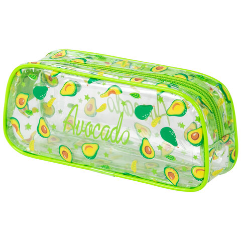 Пенал-косметичка BRAUBERG LUCENT на молнии, прозрачный, "Avocado", 21х5х9 см, 270054 - фото 1
