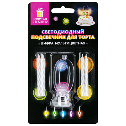 Цифра-подсвечник "0" светодиодная, ЗОЛОТАЯ СКАЗКА, в наборе 4 свечи 6 см, 1 батарейка, 591423 - фото 1