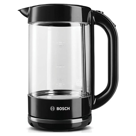 Чайник BOSCH TWK70B03, 1,7 л, 2400 Вт, закрытый нагревательный элемент, стекло, черный - фото 1