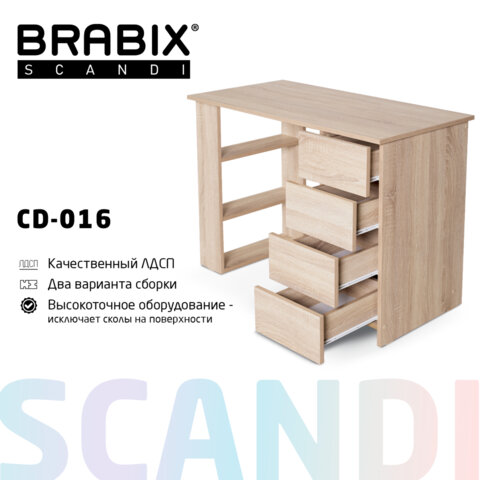 Стол письменный/компьютерный BRABIX "Scandi CD-016", 1100х500х750 мм, 4 ящика, дуб сонома, 641892, ЦБ013707-2 - фото 20