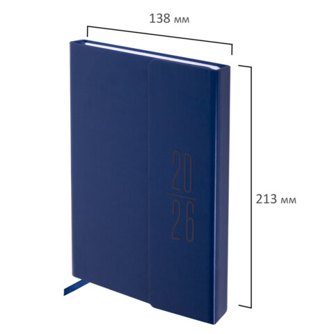 Ежедневник датированный 2026, А5, 138x213 мм, BRAUBERG "Towny", под кожу, клапан, синий, 117040 - фото 2