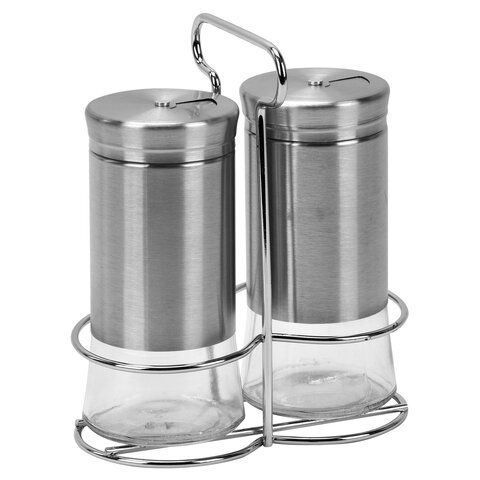 Набор для специй 2х140 мл, ULTRA, подставка + солонка + перечница, 3 типа отверстий, WEGLA (ВЕГЛА), 700234 - фото 2