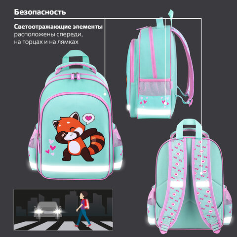 Рюкзак ПИФАГОР SCHOOL, 1 отделение, 3 кармана, "Red panda", 38x28х14 см, 272083 - фото 14