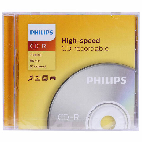 Диск CD-R PHILIPS, 700 Мб, 52x, Slim Case (1 штука), CR7D5SF01/97 - фото 1