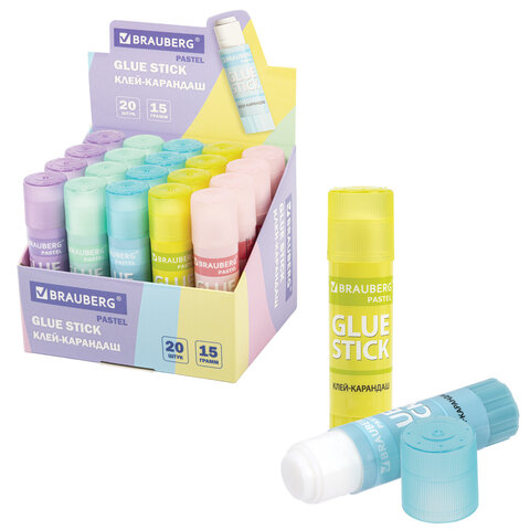 Клей-карандаш в пастельном корпусе BRAUBERG PASTEL, 15 г, PVP-основа, ассорти, 271249 - фото 1