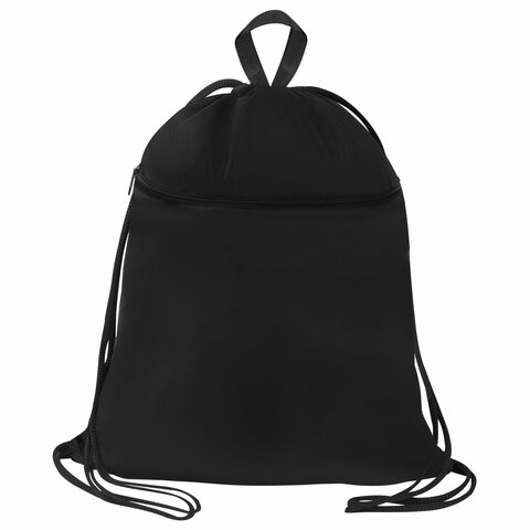 Мешок для обуви BRAUBERG БОЛЬШОЙ, с ручкой, карман на молнии, сетка, 49х41 см, "Total Black", 273453 - фото 1