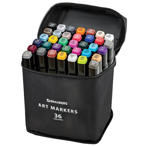 Маркеры для скетчинга двусторонние, НАБОР 36 шт, текстильный чехол, BRAUBERG, 152230 - фото 1