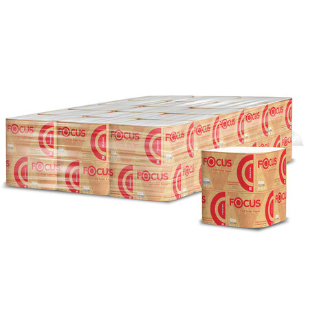 Бумага туалетная FOCUS (T3) Premium, 2 слоя, КОМПЛЕКТ 15 пачек, листовая, 250 листов, V-сложение, 5083735 - фото 1