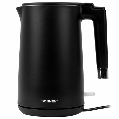Чайник электрический с двойными стенками SONNEN KT-8719B, 1,5 л, 2200 Вт, черный, 454692 - фото 1