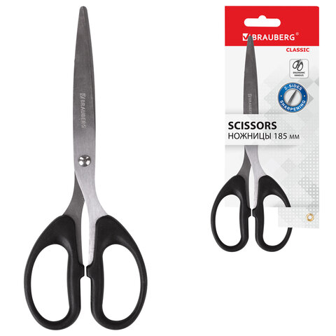 Ножницы BRAUBERG "Classic", 185 мм, чёрные, классической формы, 2-х сторонняя заточка, 230934 - фото 4