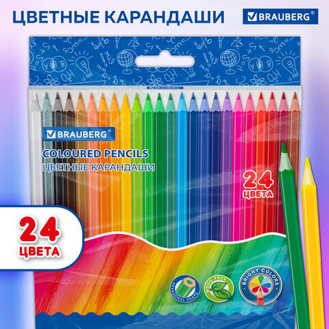 Карандаши цветные BRAUBERG, 24 цвета, цветной корпус, ПВХ-бокс, шестигранные, 182068 - фото 7