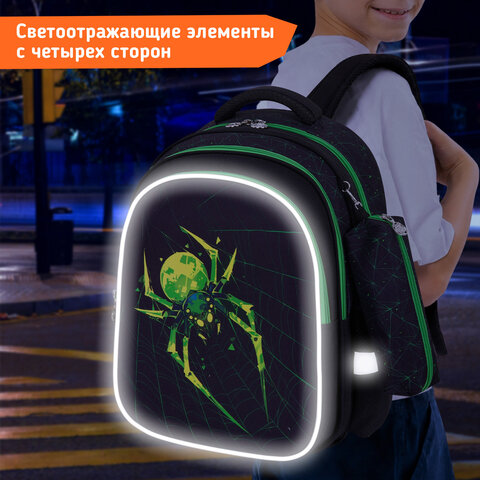 Рюкзак SNOOBAG (СНУБЭГ) MIND с пеналом в комплекте, 2 отделения, "Неоновый паук", 40х28х18 см, 274444 - фото 12