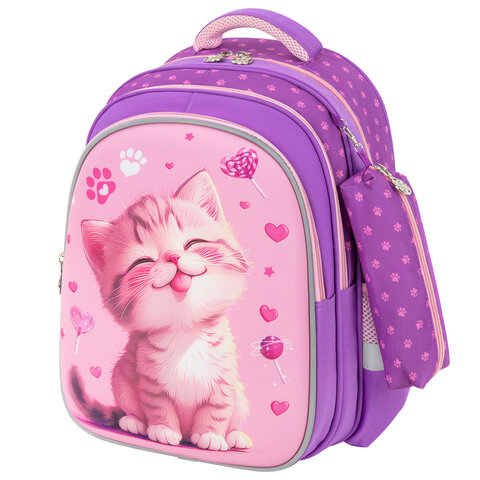 Рюкзак SNOOBAG (СНУБЭГ) MIND с пеналом в комплекте, 2 отделения, "Озорной котик", 40х28х18 см, 274443 - фото 1