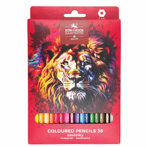 Карандаши цветные KOH-I-NOOR "RED LION" 36 цветов, шестигранные, 2,8 мм, натуральное дерево, 3555/36, 3555036063KS - фото 1