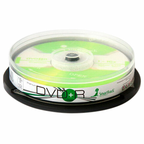 Диски DVD+R (плюс) SMARTTRACK, 4,7 Гб 16x Cake Box (упаковка на шпиле), КОМПЛЕКТ 10 шт., ST000219 - фото 1