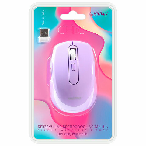 Мышь беспроводная бесшумная SMARTBUY 611AG-V, USB, 4 кнопки + 1 колесо, оптическая, лиловая, 02033, SBM-611AG-V - фото 3