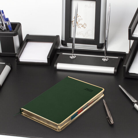 Ежедневник датированный 2026 А5 148х218 мм, GALANT "Infinity Gold", под кожу, темно-зеленый, 117504 - фото 5