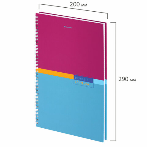 Тетрадь А4, 80 л., BRAUBERG, гребень, клетка, обложка твердая, "Color", 404055 - фото 2