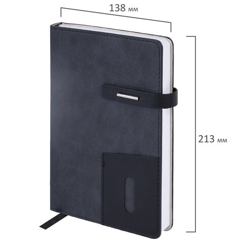 Ежедневник недатированный А5 138х213 мм BRAUBERG "Cowboy", под кожу, застежка 160 л., черный, 116200 - фото 2