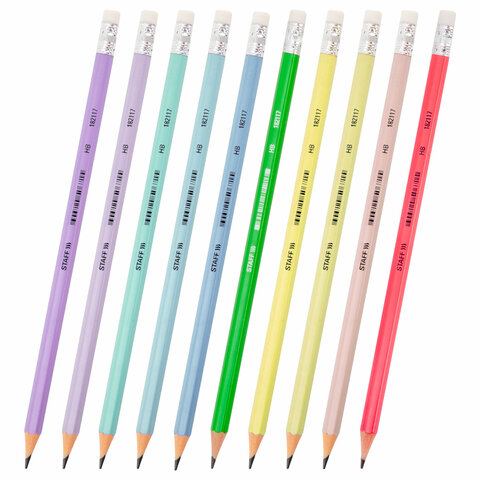 Карандаш чернографитный с ластиком STAFF EVERYDAY BLP-CLR, 1 шт., НВ, цвет корпуса ассорти, 182117 - фото 2