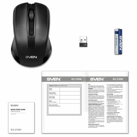 Мышь беспроводная SVEN RX-270W, 3 кнопки + 1 колесо-кнопка, оптическая, чёрная, SV-016234 - фото 5