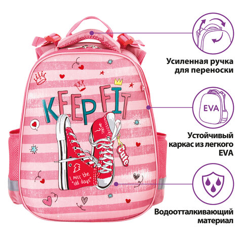 Ранец ЮНЛАНДИЯ EXTRA, с дополнительным объемом, "Pink sneakers", 38x29x18 см, 229928 - фото 8
