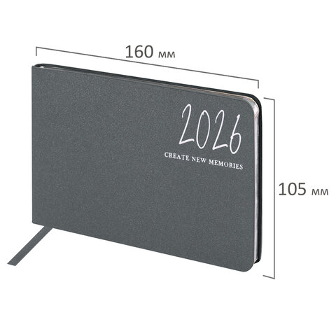 Еженедельник датированный 2026 МАЛЫЙ ФОРМАТ 105х160 мм, А6, BRAUBERG "Blaze", фольга, серый, 117218 - фото 2