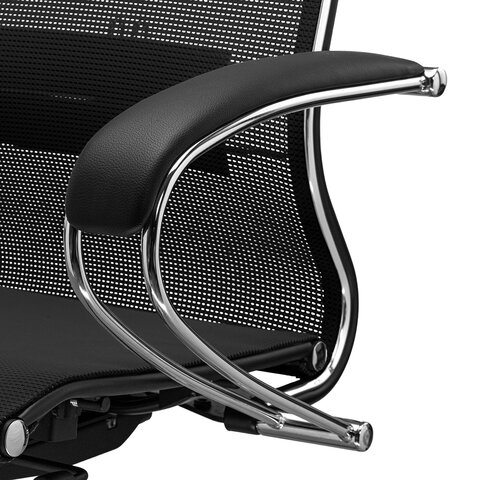 Кресло офисное МЕТТА "К-12", хром, ткань-сетка, сиденье и спинка регулируемые, черное - фото 16