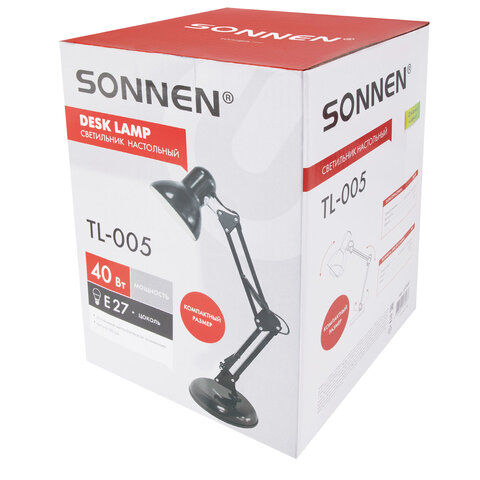 Настольная лампа-светильник SONNEN TL-005, подставка, 40 Вт, Е27, черный, высота 50 см, 237646 - фото 8
