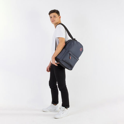 Рюкзак BRAUBERG ENERGETIC универсальный, эргономичный, "Recycle", черный\серый, 43х30х16 см, 270796 - фото 8