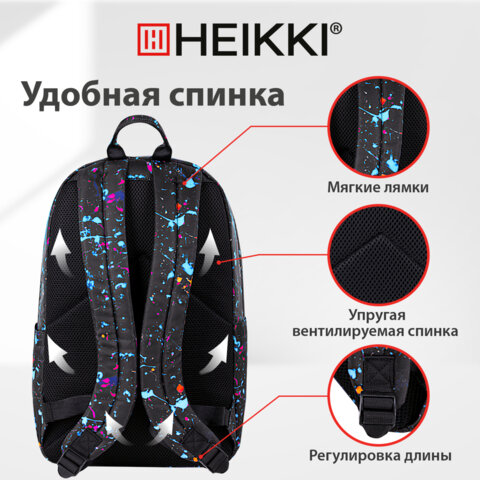 Рюкзак HEIKKI DREAM (ХЕЙКИ) универсальный, с карманом для ноутбука, эргономичный, Splatter, 42х26х14 см, 272529 - фото 17