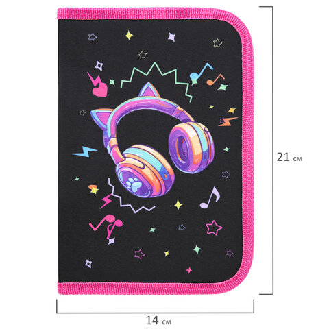 Пенал BRAUBERG с наполнением, 1 отделение, 1 откидная планка, 24 предмета, 21х14 см, "Headphones", 273531 - фото 7