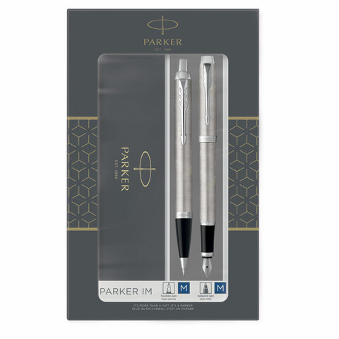 Набор PARKER "IM Stainless Steel CT": шариковая ручка синяя и перьевая ручка синяя, 2183058 - фото 1