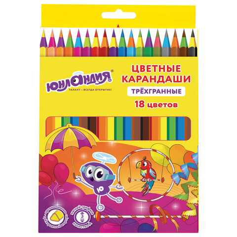 Карандаши цветные ЮНЛАНДИЯ "КАРНАВАЛ", 18 цветов, трехгранные, грифель 3 мм, 181685 - фото 1