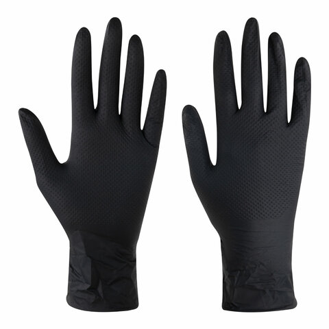 Перчатки нитриловые сверхпрочные с текстурой SFM MEGA TEX BLACK, Германия, 25 пар (50 шт.), размер XL (очень большой) - фото 2