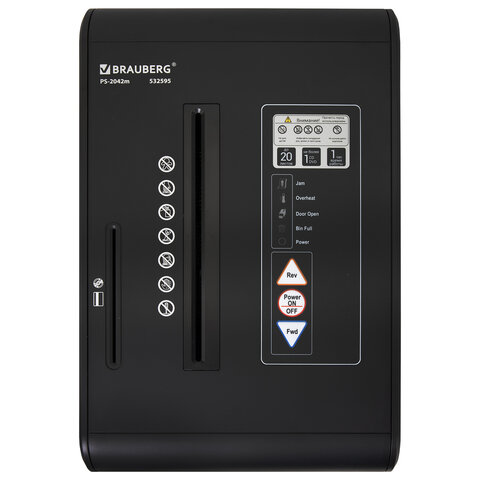 Уничтожитель (шредер) BRAUBERG PROFESSIONAL PS-2042m, CD, "HeavyDuty", 5 уровень секретности, 2х10 мм, 20 листов, корзина 42 литра, 532595 - фото 9